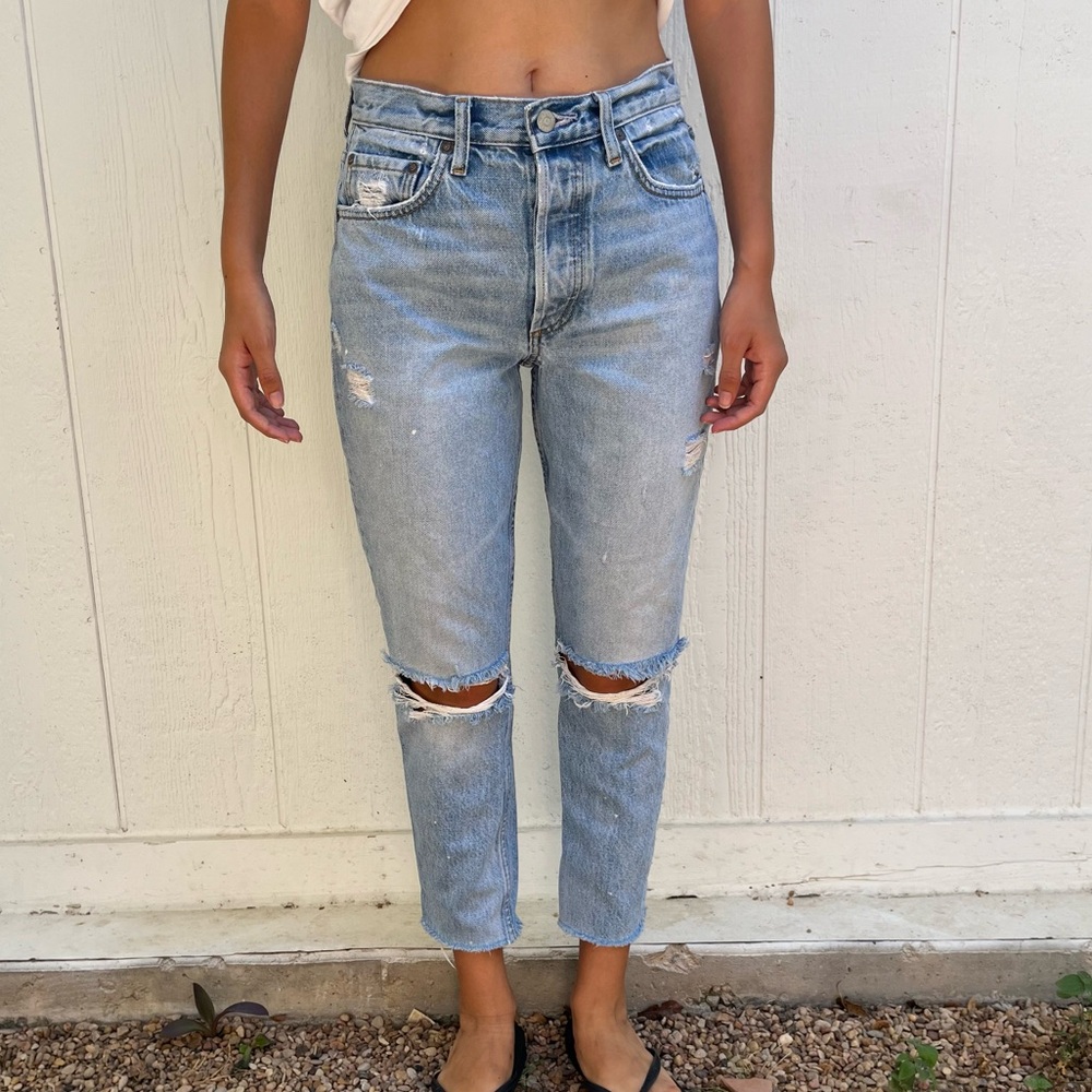 Boyish the Billy Distressed Rigid High Rise Straight Jeans in Easy Rider 26